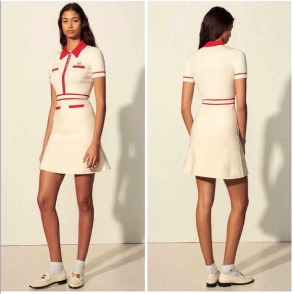 Sandro Dresses & Skirts - Sandro Irene Knit Contrast Stripe Polo Dress  Cream/Red 42 (US10)